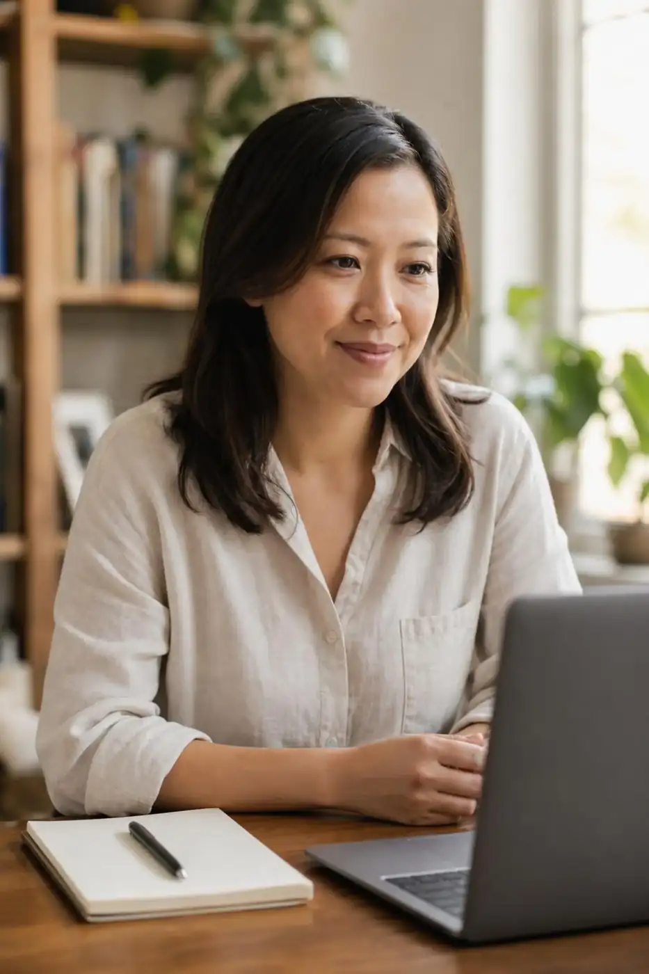 A real InternationalSchools advisor on a video call with a parent, taking notes